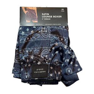 NWT AMERICAN EAGLE Satin Lounge Boxer Underwear Sz XS Navy Blue Paisley